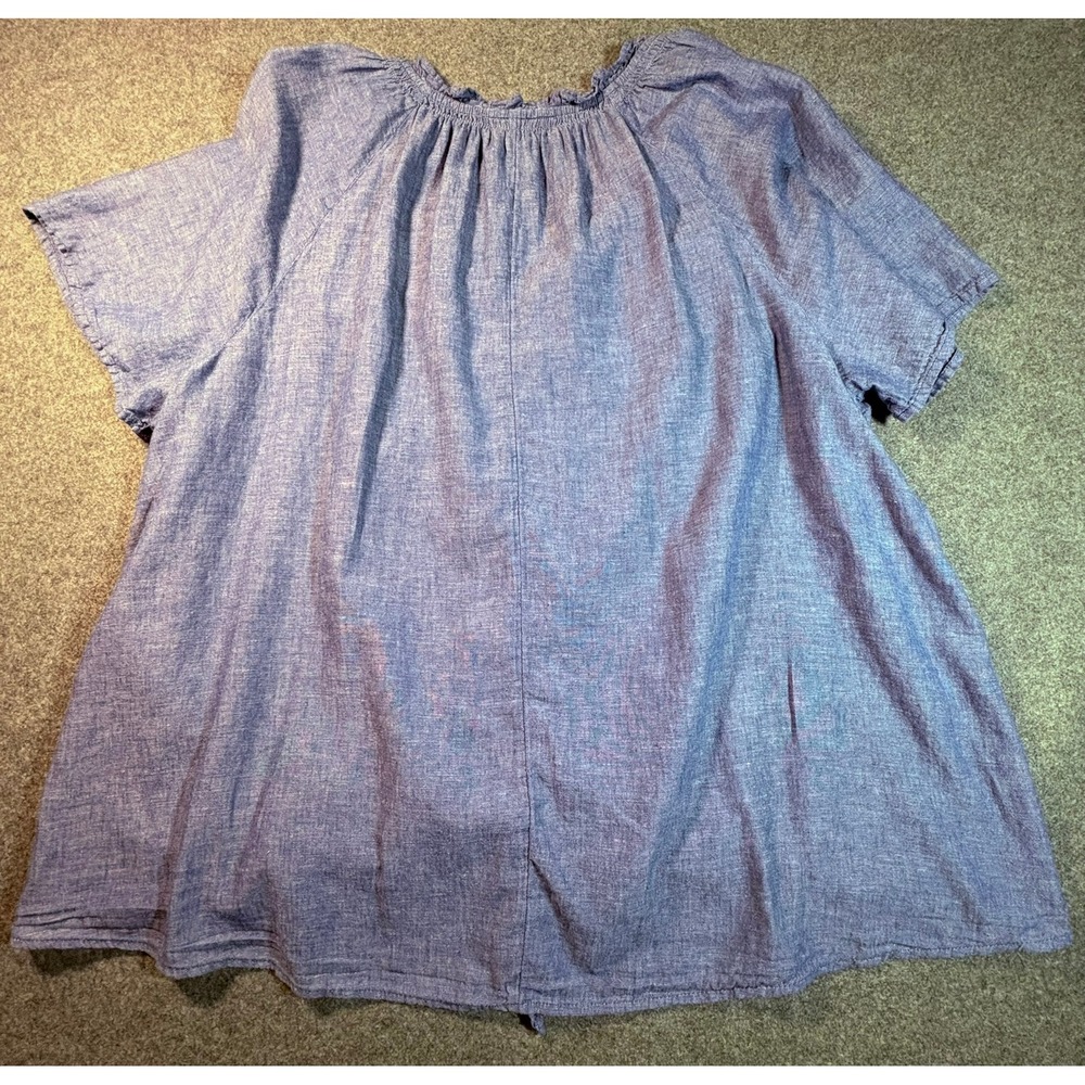 Lane Bryant Blue Chambray Tie Front Ruffle Neck Button Down Top Womens Plus 18 - Picture 11 of 13
